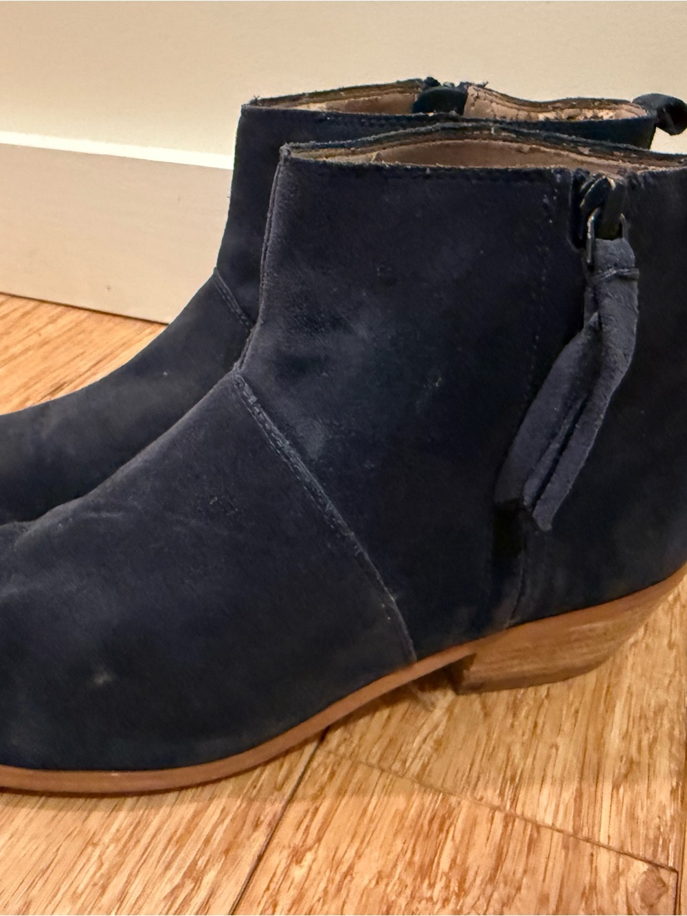 Women's Navy Suede Ankle Boot with Side Tassel